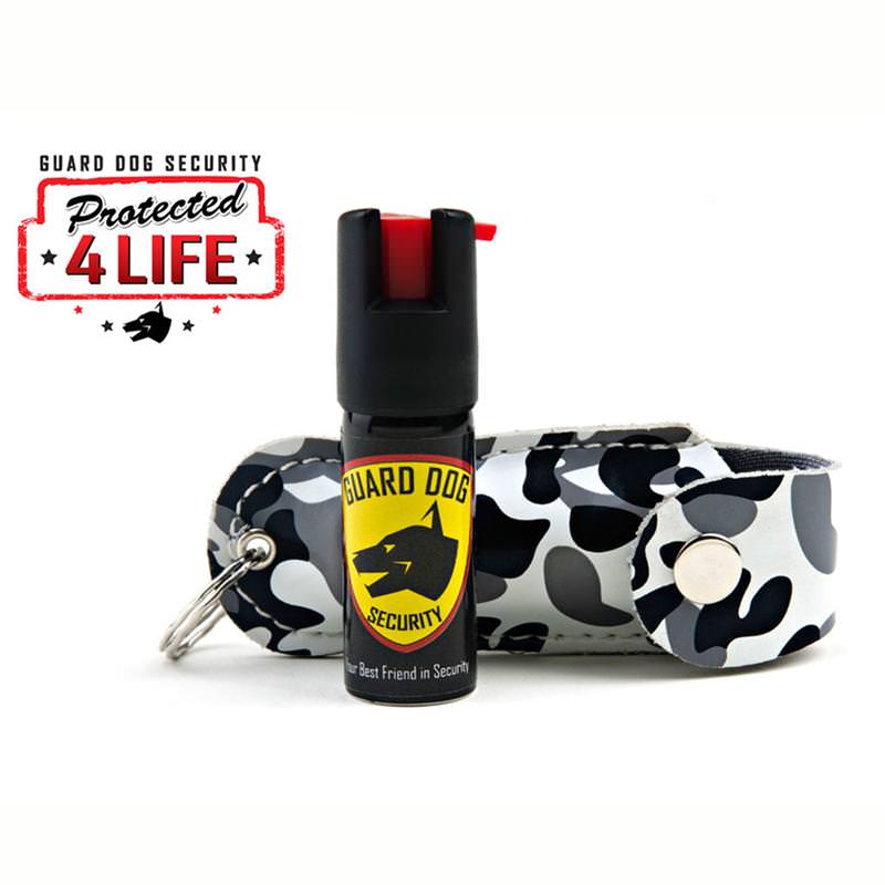 Black Camo Personal Defense Pepper Spray OC-18 1/2 oz Keychain Leather Case