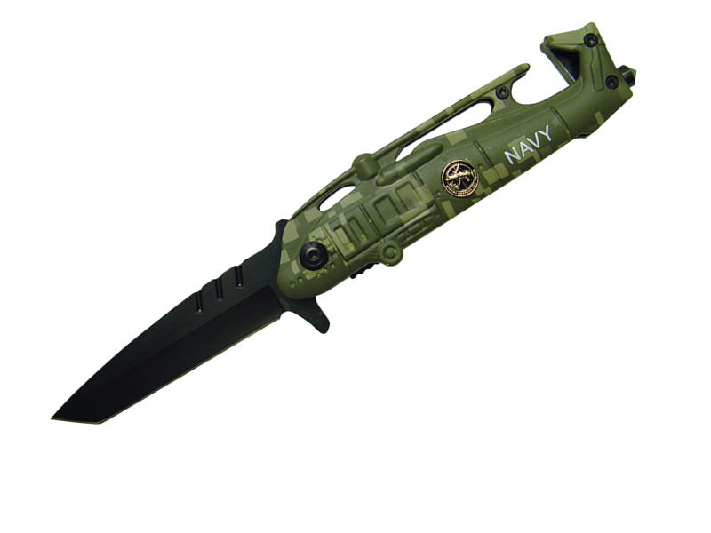 Navy Camo Helicopter Tanto Assisted Open Knife Rescue Knife