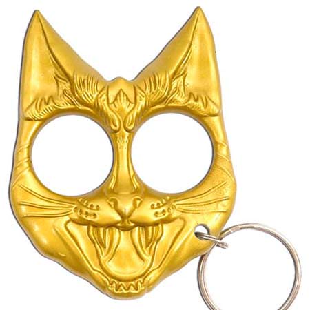 Self Defense Evil Cat Keychain Gold