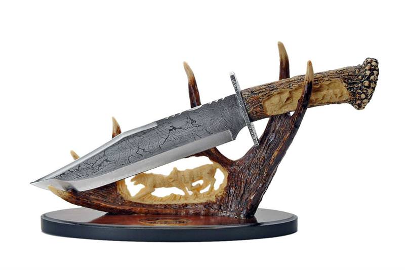 Wolf Bowie With Antler Stand Display Wildlife Collectible Knife