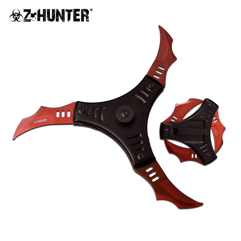 Futuristic Trio Blade Spring Assisted Cyclone Style Knife Red