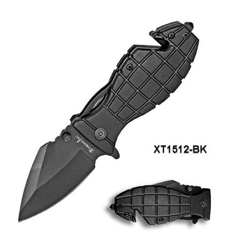 Grenade Rescue Spring Assisted Open Black Handle Knife