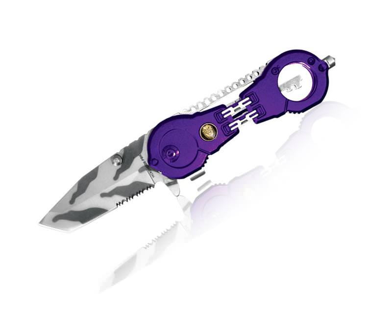 4 5 Inch Police Dept Folding Knife Purple Handcuff Spring Assist