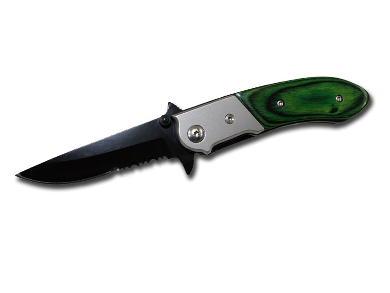 7 Inch Spring Assist Green Pakkawood Handle Knife