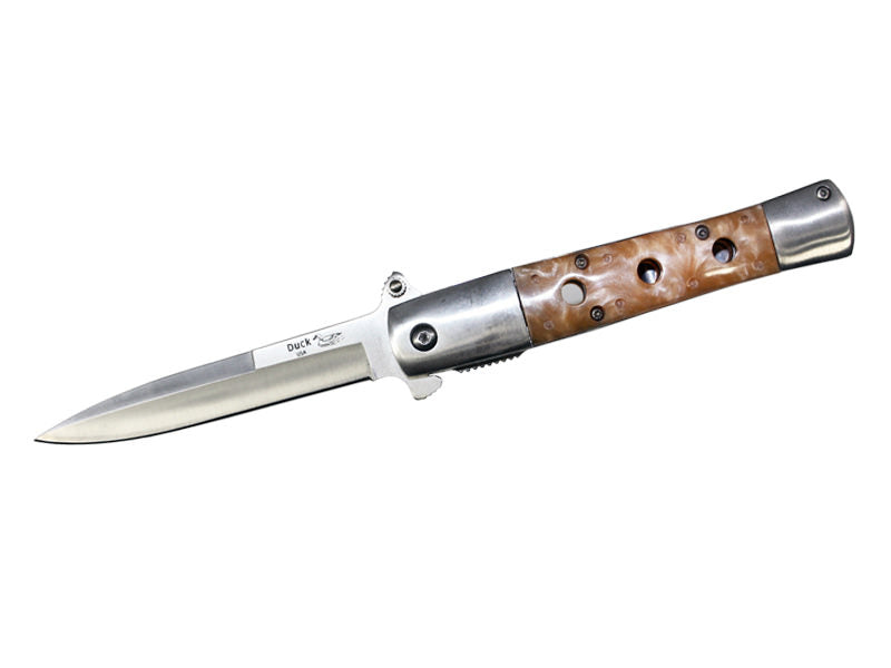 Stiletto Style Spring Assist knife With Yellow Pearl Handle