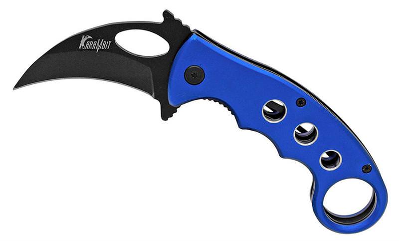 4.5 Inch Blue Handle Karambit Spring Assisted Opening Knife