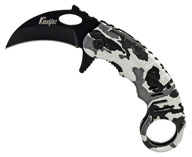 4.5 Inch Snow Camo Finish Handle Karambit Assisted Opening Knife