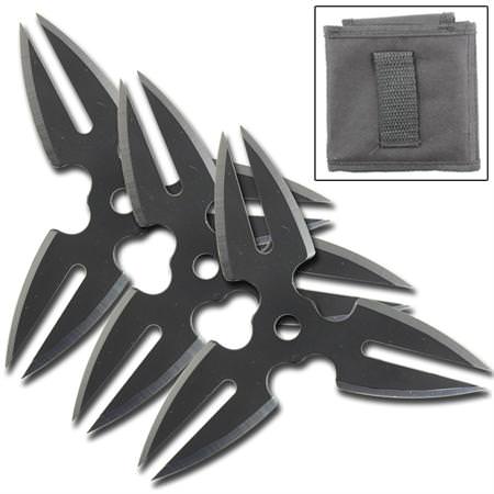3 Pcs Spinning Moon Throwing Stars - Black 4 Inch Diameter
