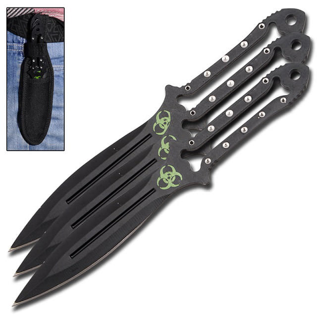 3 Pcs Zombie Killer 7 Inch Overall Throwing Knives Set - Sheath