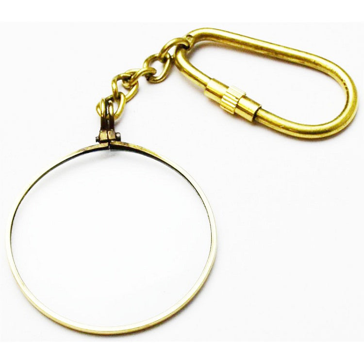 Real Brass 40MM Magnifying Glass KeyChain Key Ring