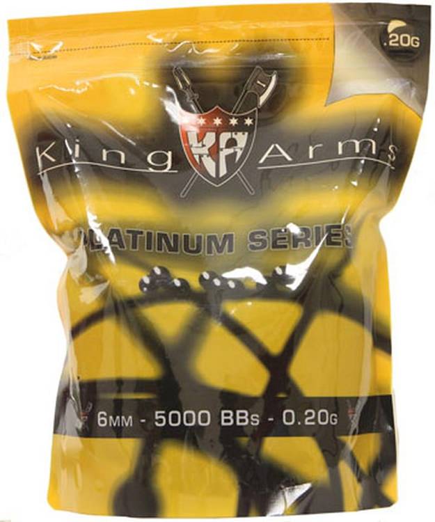 5000 Count King Arms Platinum Series Seamless Black .20g 6mm Airsoft BBs