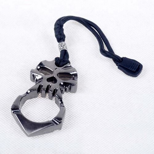 Self Defense One Finger Skull Knuckle Keychain With Paracord Silver Jabber