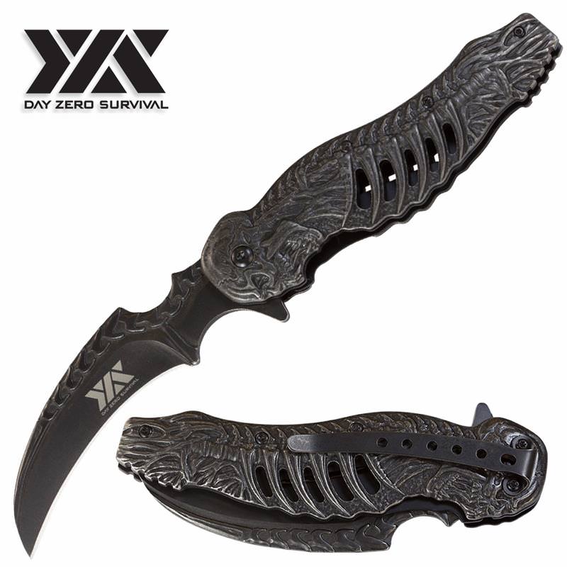 8.5" Skull Spring Assist Folding Pocket Knife Skeleton Claw Karambit Blade