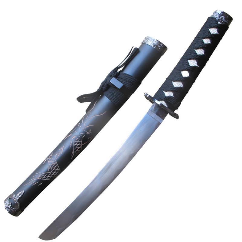 Samurai Carved Dragon Tanto Blade Sword With Scabbard
