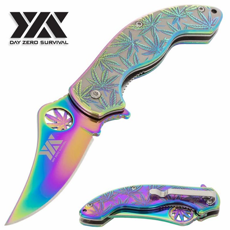 Marijuana DZS Spring Assisted Open Pocket Cannabis Leaf Knife