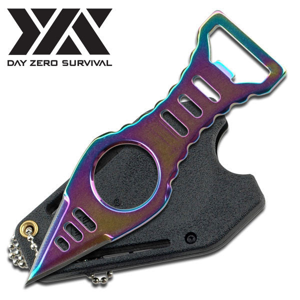 Day Zero Survival Titanium Rainbow Bottle Opener Neck Knife Dagger