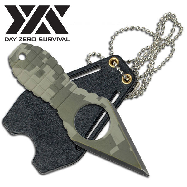 Day Zero Survival Fixed Blade Neck Knife Camo Grenade Style Handle