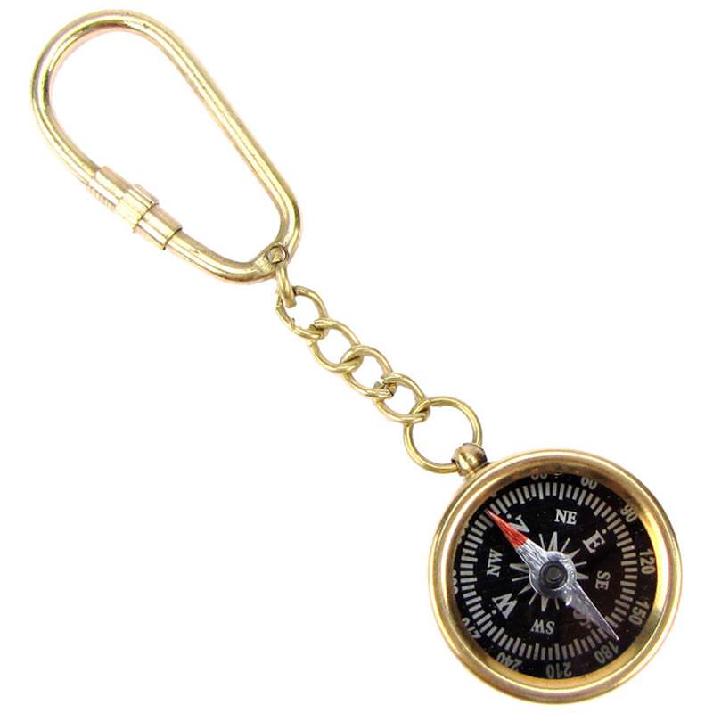 Brass Directional Pocket Compass Survival Gear Keychain Key Ring