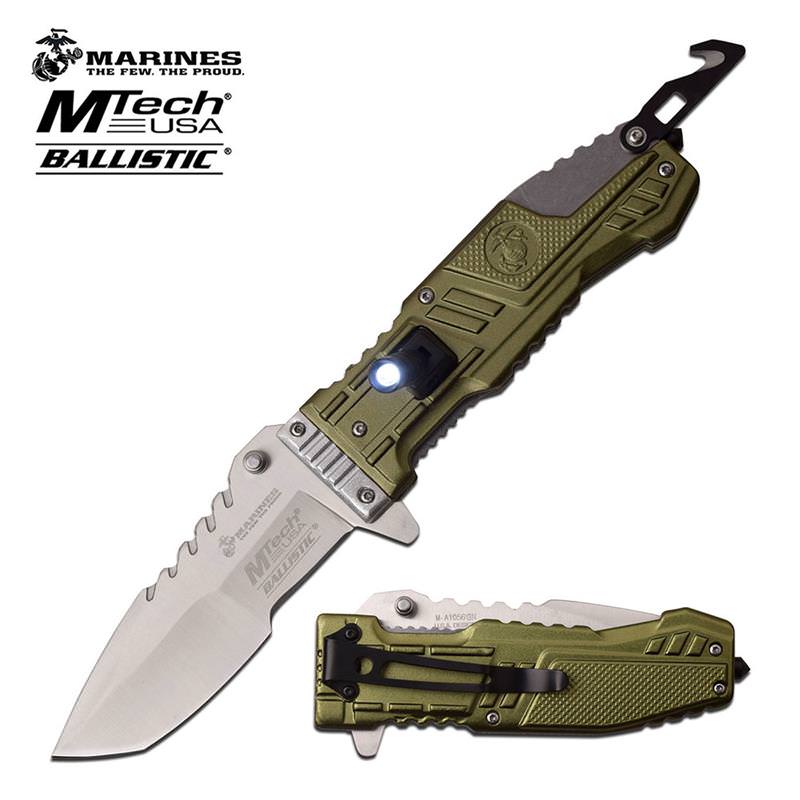 Mtech US Marines Tactical Lethal Spring Assisted Knife In Green Rescue