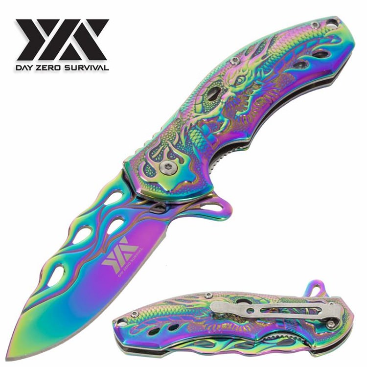 Ninja Samurai Spring Assisted Open Flame Blade Folding Pocket Knife