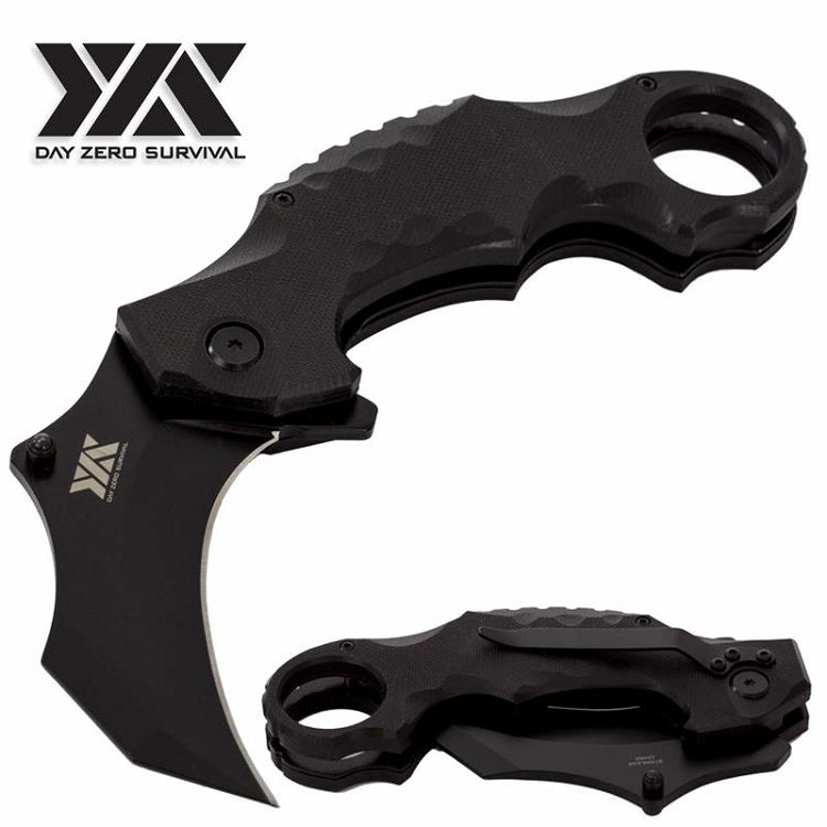 DZS TACTICAL Spring Assisted Open BLACK G10 KARAMBIT Pocket Knife
