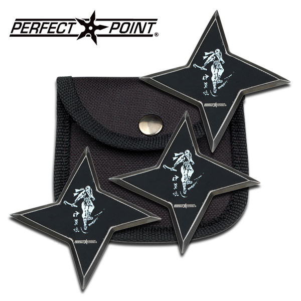 Ancient Samurai Throwing Star Black Shuriken Knife 3 Piece Set