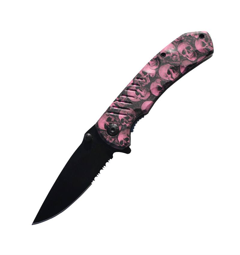 8 Inch Pink Zombie Skull Tactical Spring Assisted Open Pocket Knife