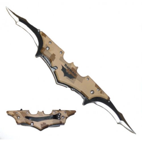 Double Bladed Camo Batman Spring Assisted Opening Knife
