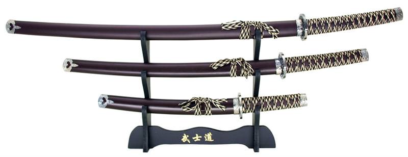 3-pc. Samurai Sword Set With Display Stand Brown