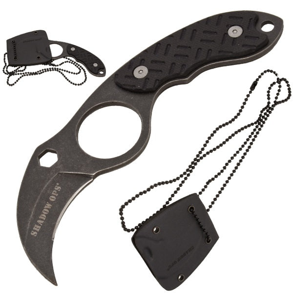 Shadow Ops Neck Knife Karambit Blade With Wrench Hole and Kydex Sheath