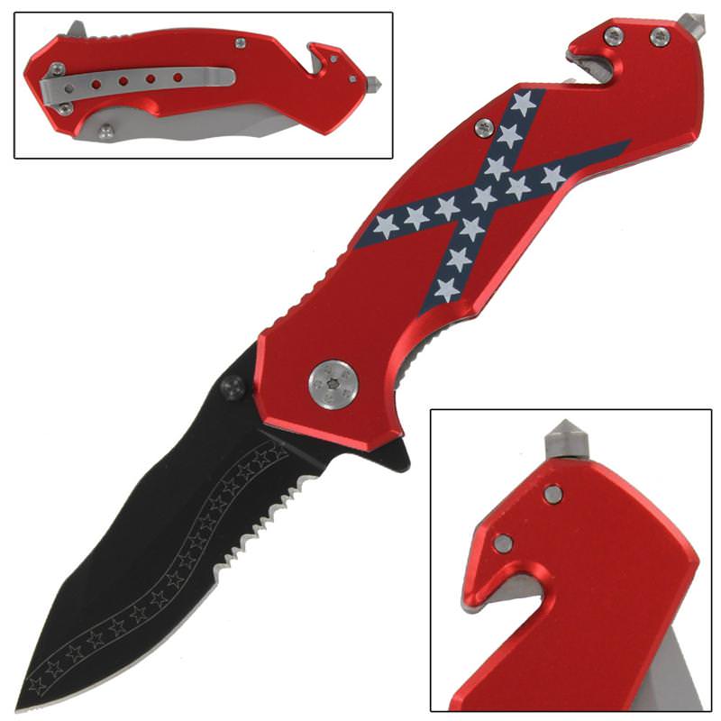 Confederate States Rebel Flag Tactical Spring Assisted Knife