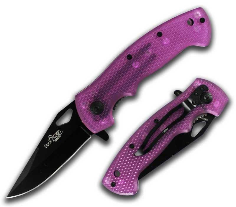 Clear Purple Handle Spring Assisted Opening Pocket Knife With Clip