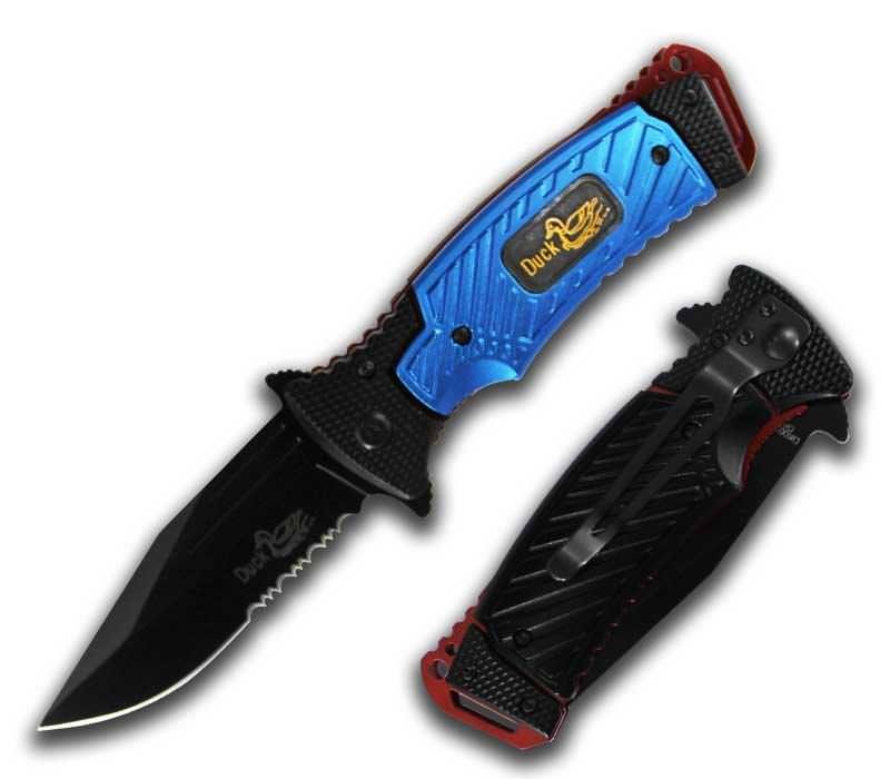 Duck USA Blue Assisted Opening Pocket Knife Serrated Blade