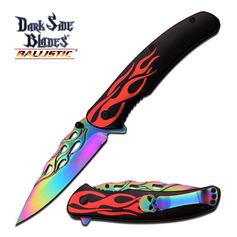Red Flame Rainbow Punisher Spring Assisted Folding Knife