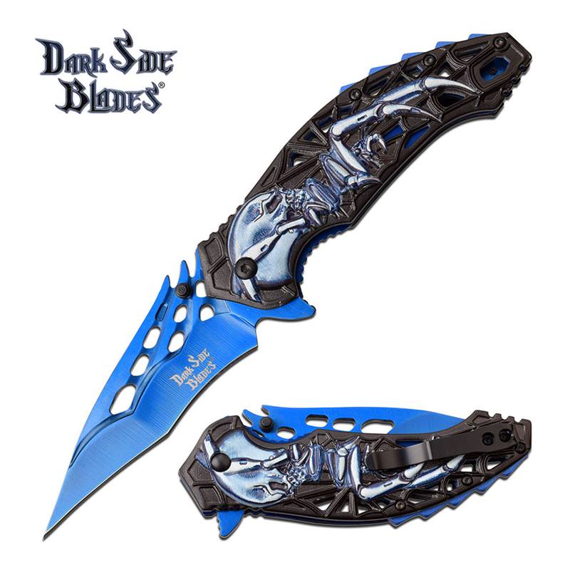 Skull Spider Fanntasy Spring Assisted Folding Pocket Knife Blue