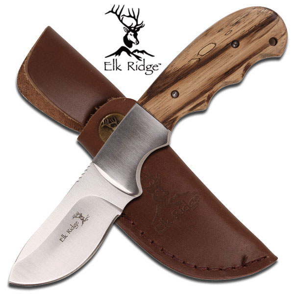 Elk Ridge Fixed Blade Skinner Hunting Knife - Zebra Wood Handle
