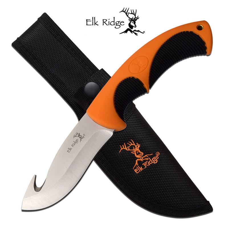 4" Silver Blade Gut Hook Hunting Knife Black Orange Skinner With Sheath