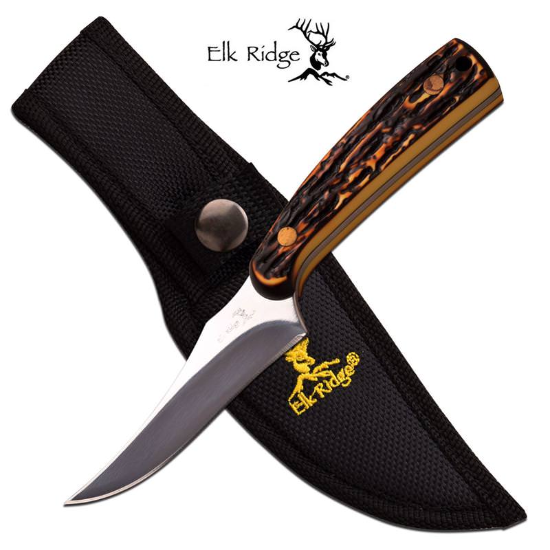 Elk Ridge Hunting Skinning Game Simulated Bone Handle Fixed Blade Knife