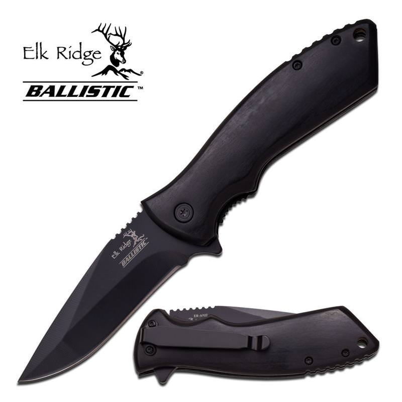 Elk Ridge Ballistic Series Black Wood Spring Assist Assisted Knife