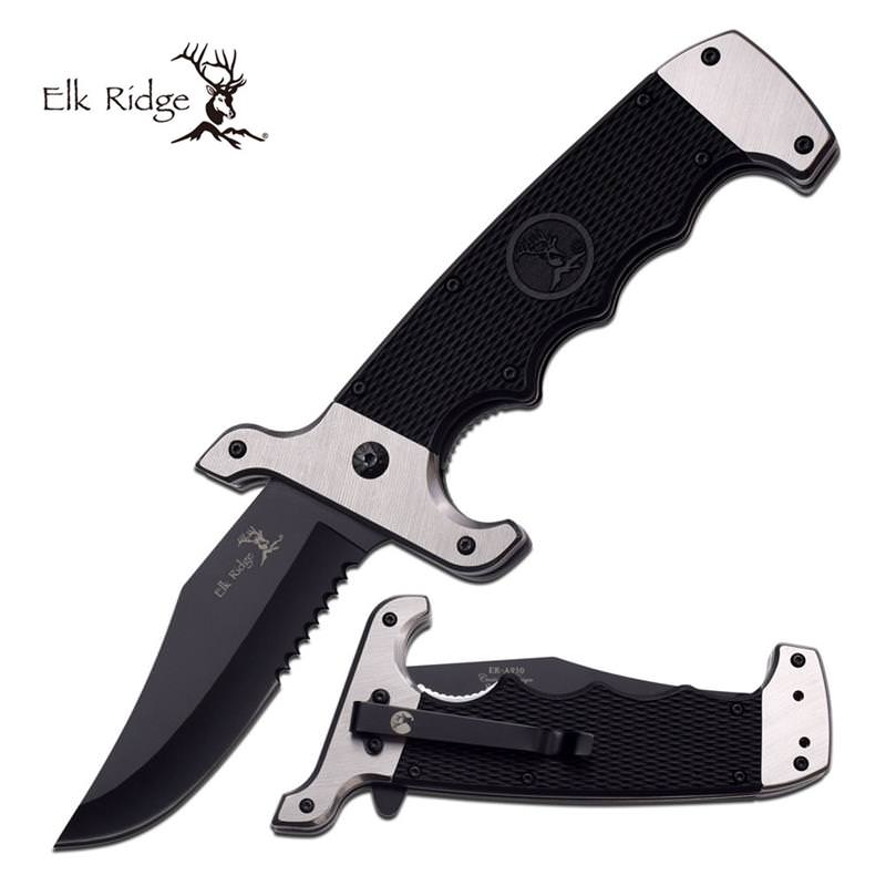 3.75" Blade Serrated Silver Guard Hunter Spring Assist Pocket Knife