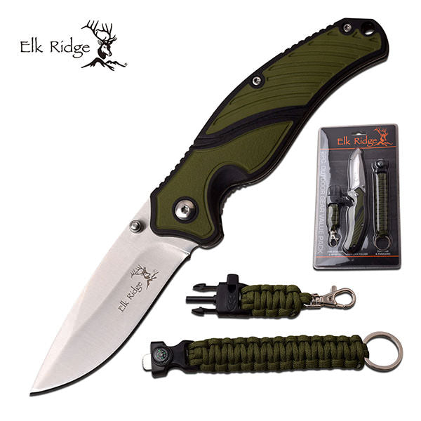 Elk Ridge Survival Gear Knife And Nylon Cord With Clam Shell Packing