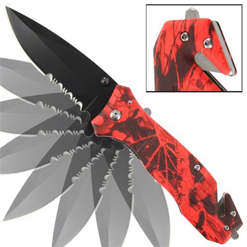 Emergency Red Realtree Camo Serrated Spring Assist Knife