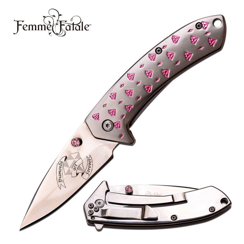 Femme Fatale 7" Pink Diamond Spring Assisted Opening Pocket Knife