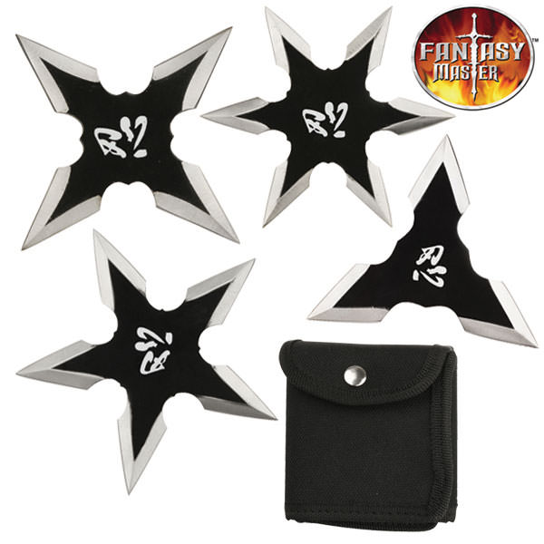 4 PC Set Black Silver Ninja Throwing Stars Anime Shuriken Knife Blade