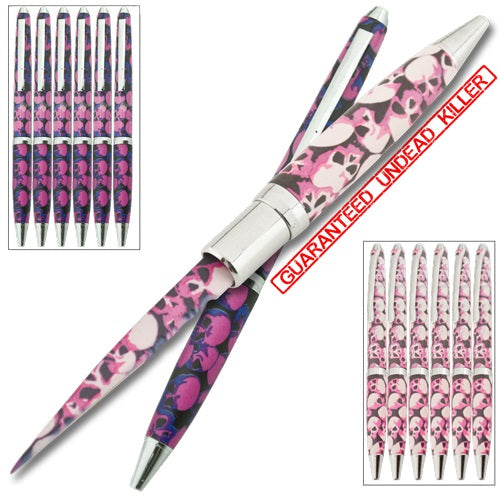 One Dozen Assorted Color Undead Apocalypse Pen With Hidden Knife
