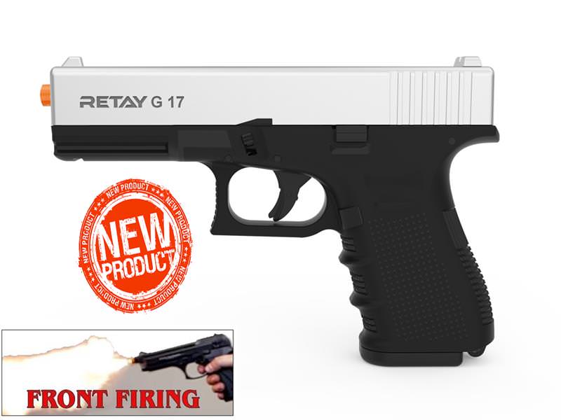 Retay 9MM Model Front Firing Blank Gun Chrome Finish