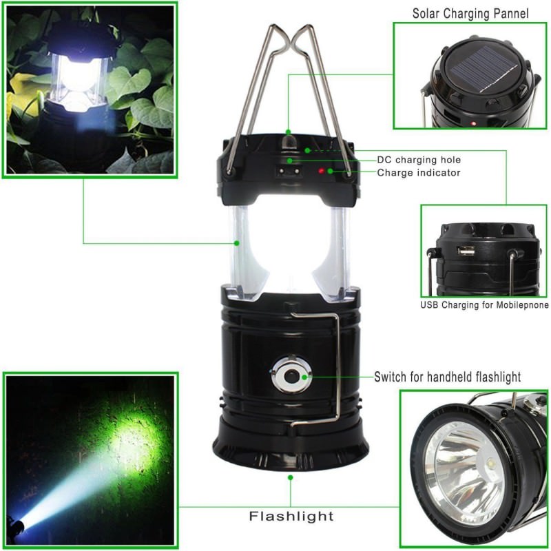LED Solar Emergency Light Lantern Rechargable Travel Camping