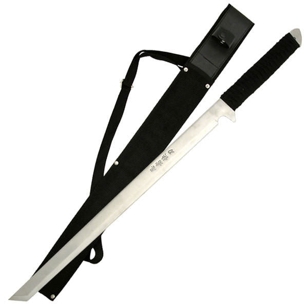 27.5" Overall Silver Shinobi Ninja Tanto Battle Sword with Black Sheath