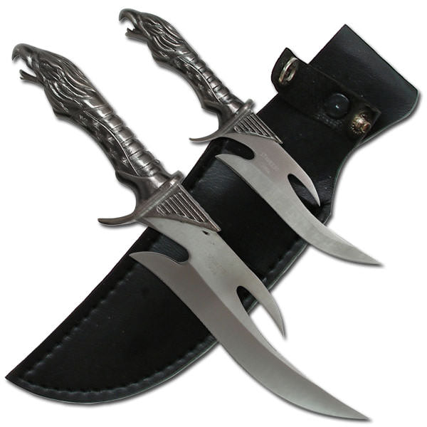 6.25" and 4.25" Mini Piercing Eagle 2 Pc. Knife Set With Black Leather Sheath