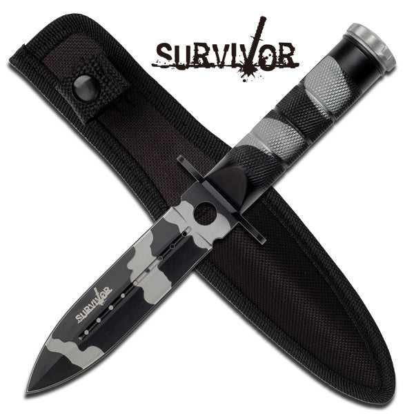 Urban Camo Double Edge Survival Knife with Nylon Case - 8.5 Inch Overall